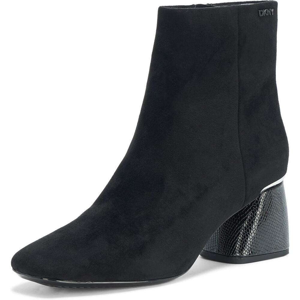 DKNY Women Caleena Angled Block Heel Ankle Booties Size US 8.5M Black Faux Suede
